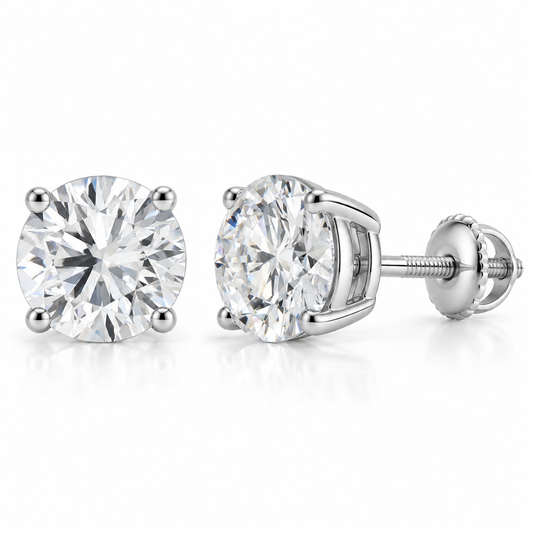 3CT D Color VS1 Round Lab Grown Diamond Stud Earrings in 14K Gold