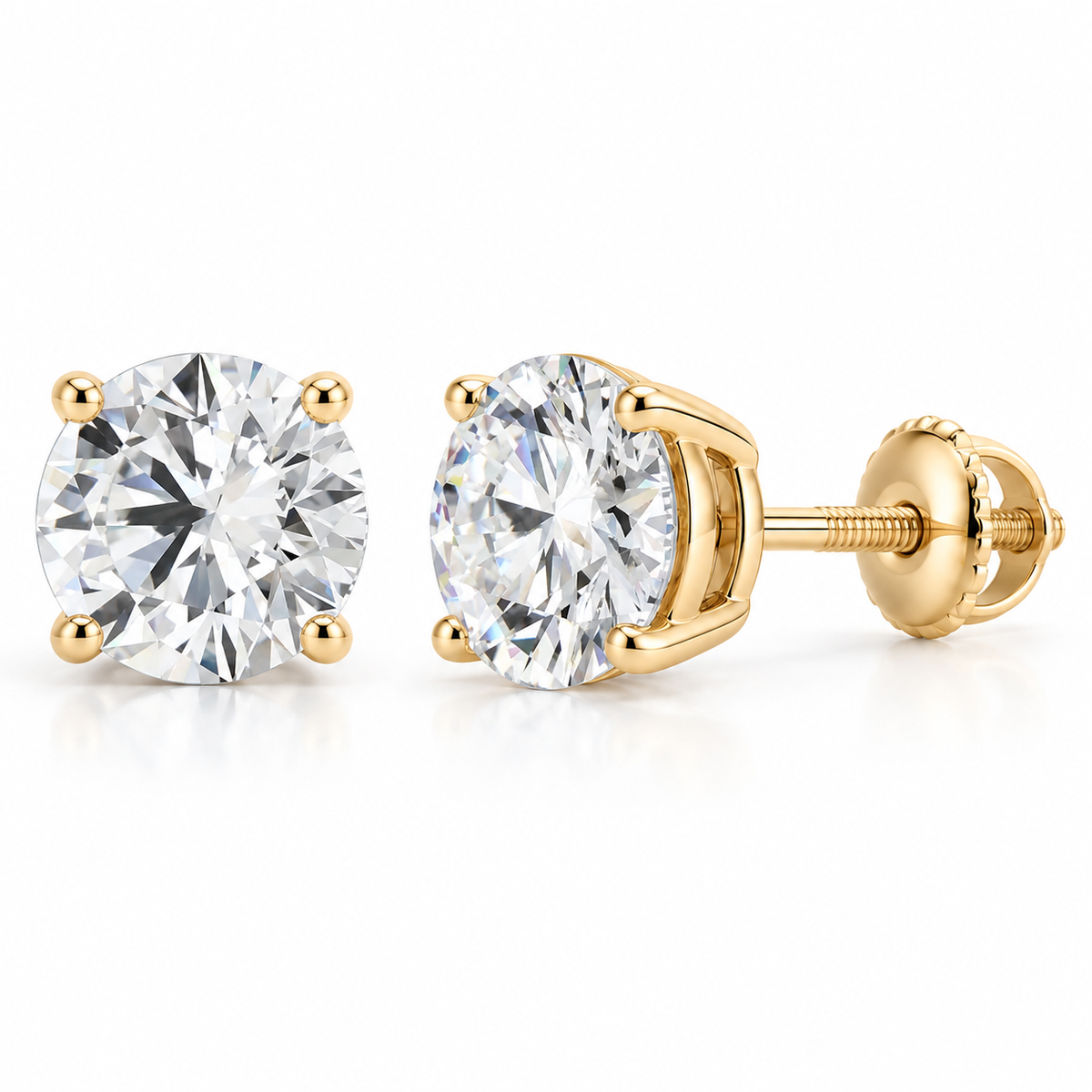 3CT D Color VS1 Round Lab Grown Diamond Stud Earrings in 14K Gold
