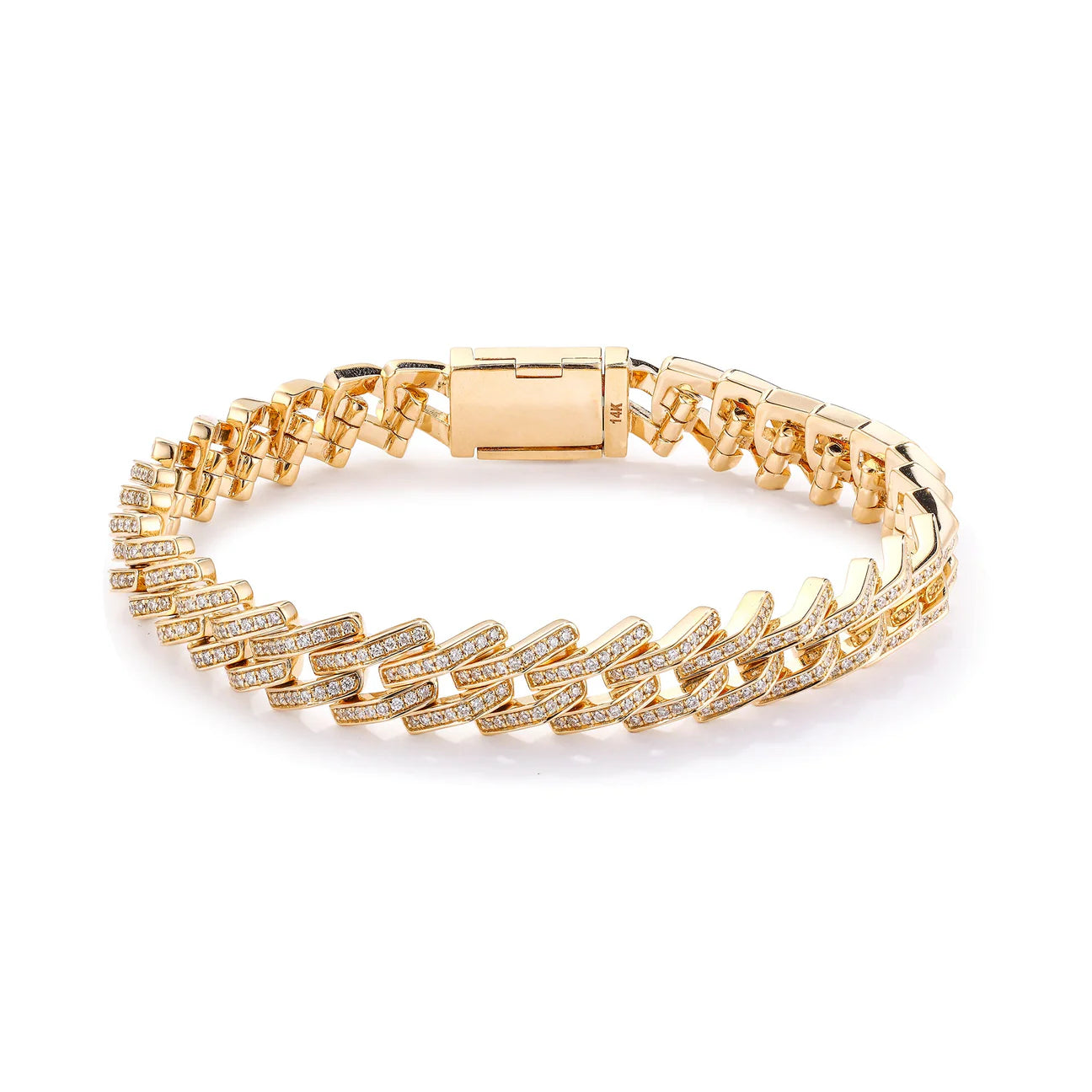 14K Yellow Gold Diamond Chevron Link Bracelet – 2.00 CTW Natural VS-SI Diamonds – 7”