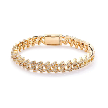 Chevron Link Bracelet, 8.8 mm, Solid 14K Yellow Gold, 2 ct Natural Diamonds