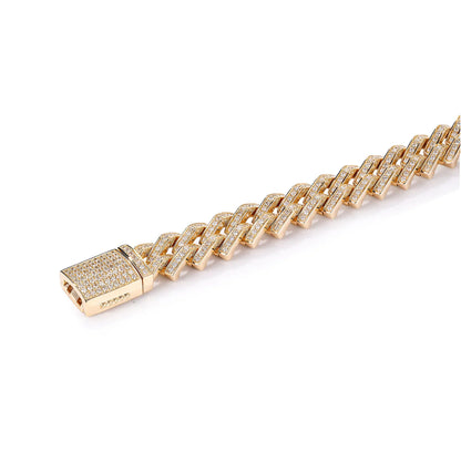 Chevron Link Bracelet, 8.8 mm, Solid 14K Yellow Gold, 2 ct Natural Diamonds