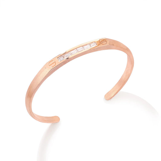 14K Rose Gold Baguette Diamond Cuff – Modern Open Design
