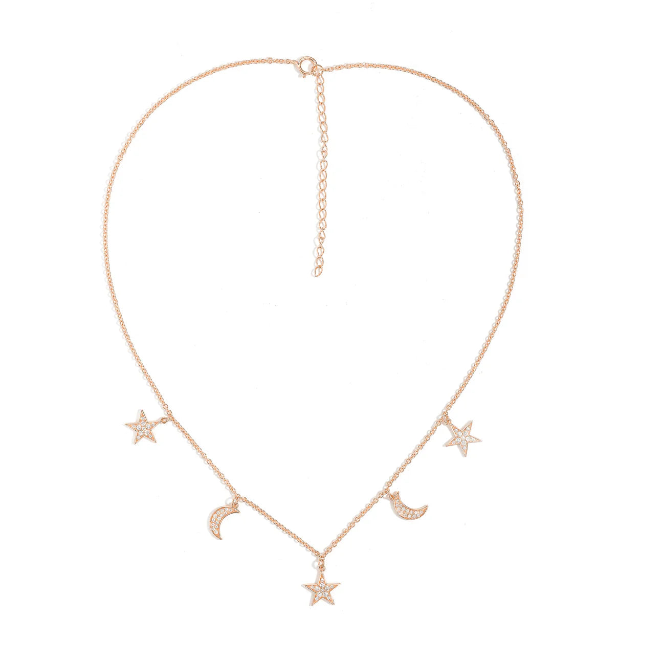 Diamond Moon & Star Necklace – 14K Gold, Adjustable, Dainty Celestial Jewelry