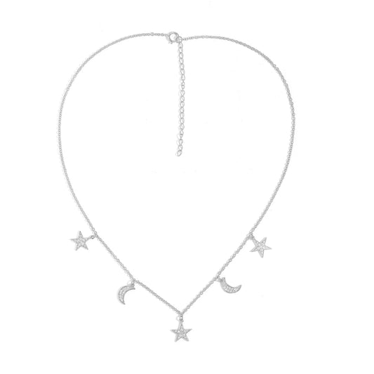 Diamond Moon & Star Necklace – 14K Gold, Adjustable, Dainty Celestial Jewelry