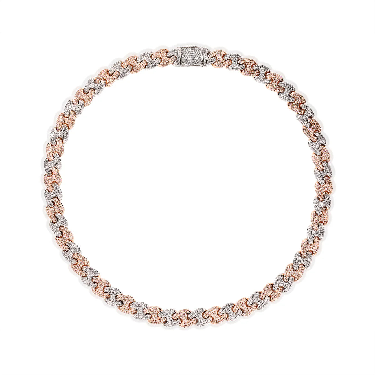 22" 14K White & Rose Gold Diamond Link Chain – 18.74ct Natural Diamonds
