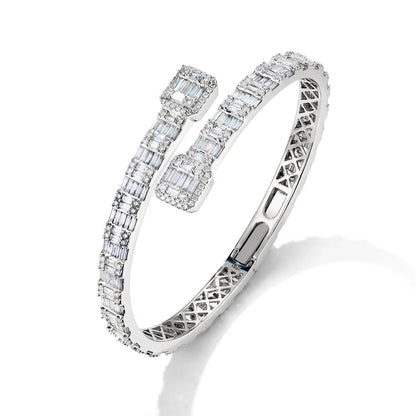 Baguette & Round Diamond Wrap Bracelet, 65 mm, 14K White Gold, 7.78 ct. tw., 7 in.