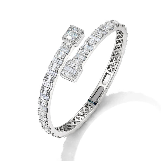 18K White Gold Diamond Baguette Flex Cuff Bracelet – 7.78 CTW Natural VS-SI Diamonds – 7”