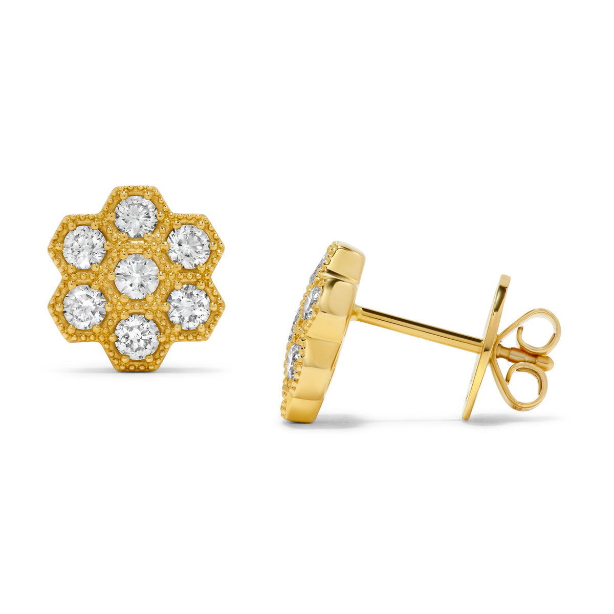 0.94 ct. t.w. Honeycomb Round Diamond Stud Earrings in 14K Yellow Gold
