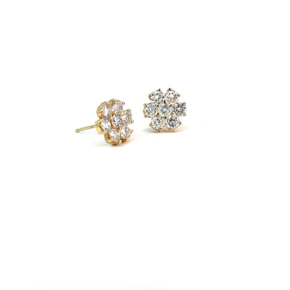 14K Yellow Gold Lab-Grown Diamond Flower Earrings