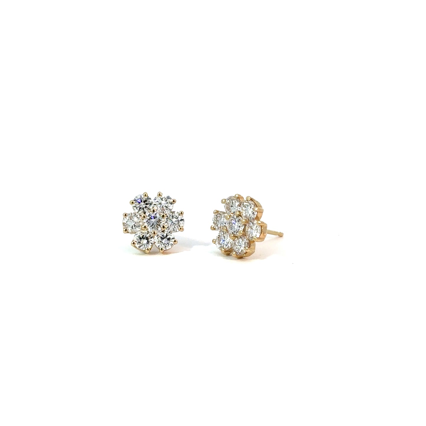 14K Yellow Gold 2 Carat Lab Grown Diamond Flower Earrings F VS1