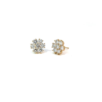 14K Yellow Gold Lab-Grown Diamond Flower Earrings