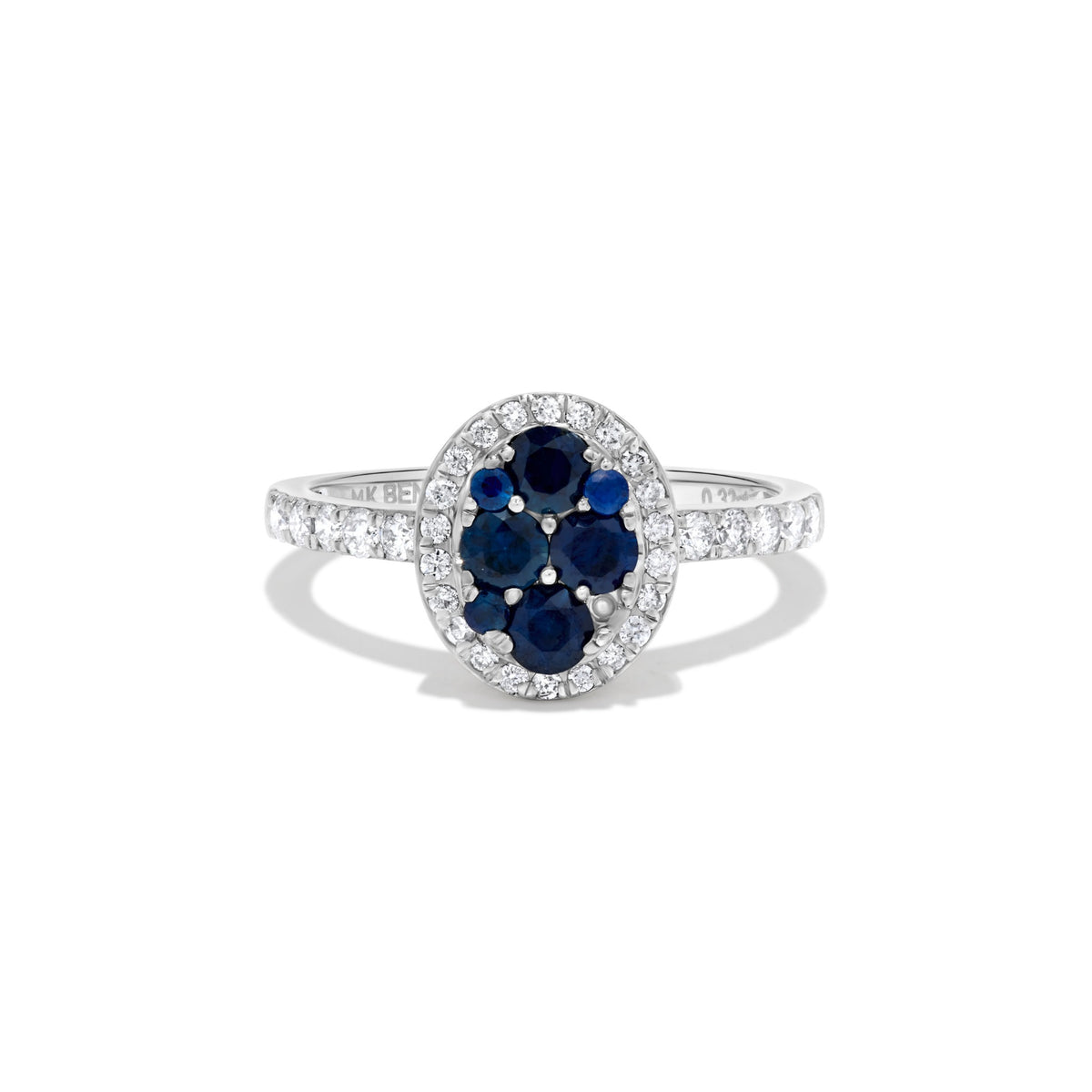 Sapphire Oval Shaped & Diamond Cluster Ring in 14K White Gold