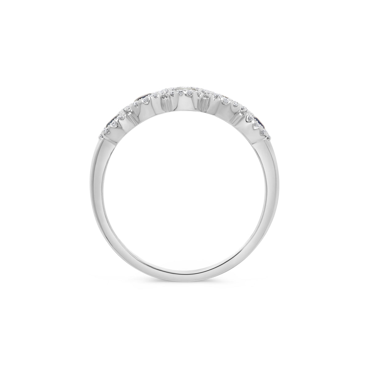 Five Stone Flush Halo Sapphire & Diamond Ring in 14K White Gold