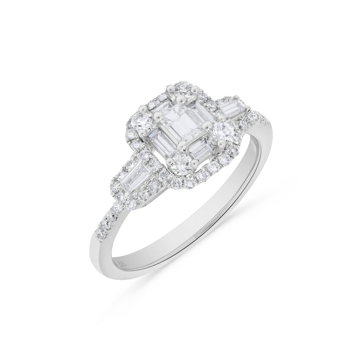 Baguette Diamond Cluster Ring in 14K White Gold