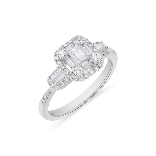 Baguette Diamond Cluster Ring in 14K White Gold