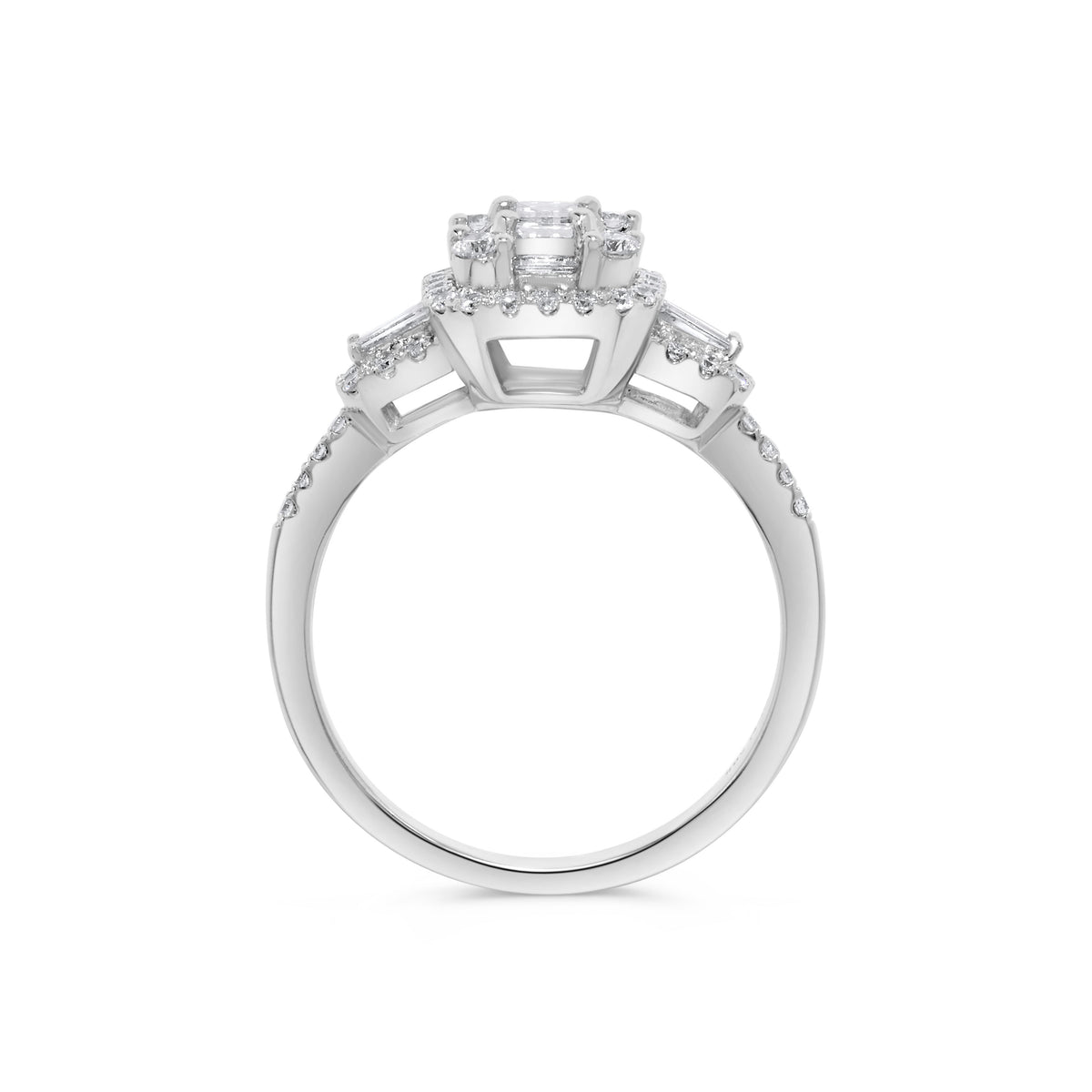 Baguette Diamond Cluster Ring in 14K White Gold