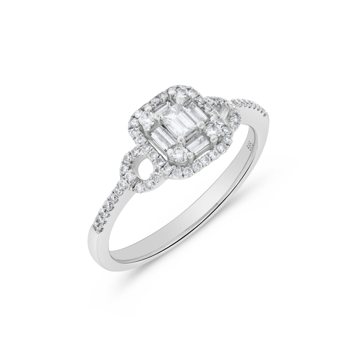 Baguette Diamond Cluster Ring in 14K White Gold