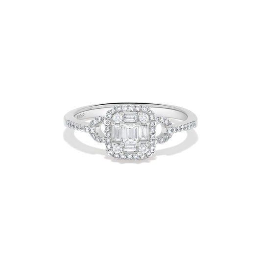 Baguette Diamond Cluster Ring in 14K White Gold