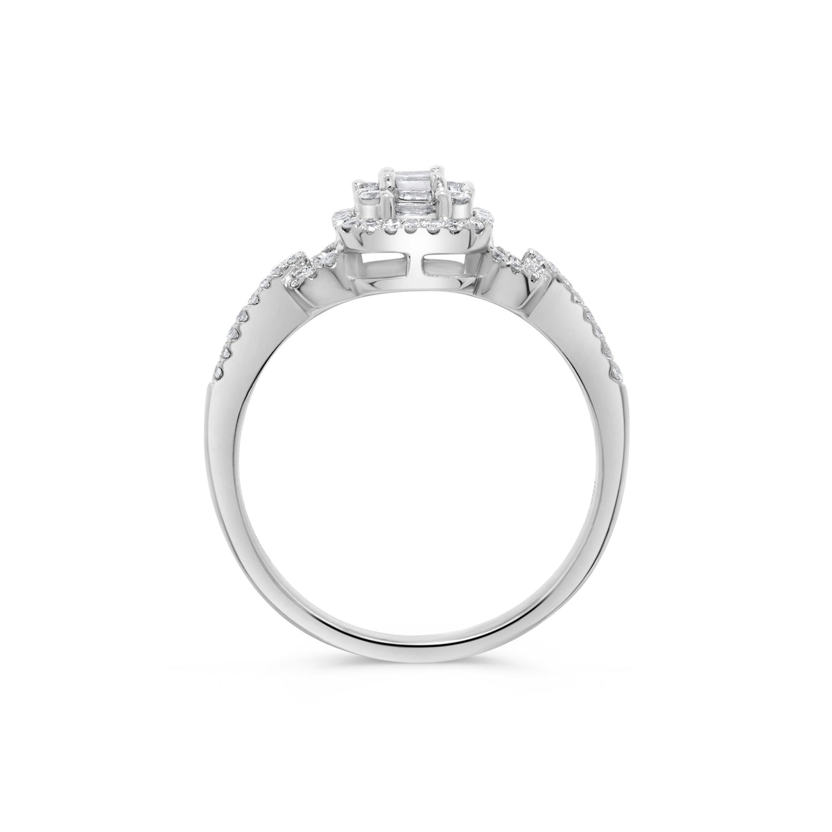 Baguette Diamond Cluster Ring in 14K White Gold