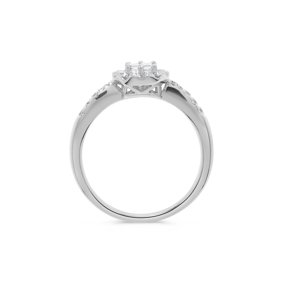 Baguette Diamond Round Halo Ring in 14K White Gold