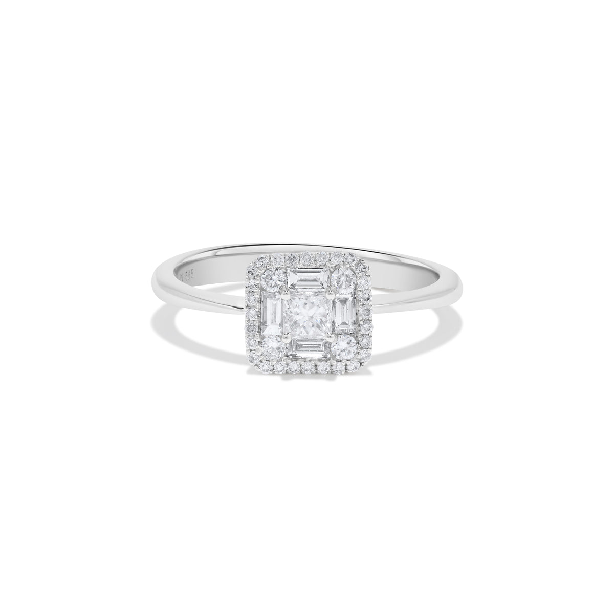 Princess & Baguette Diamond Cluster Ring in 14K White Gold
