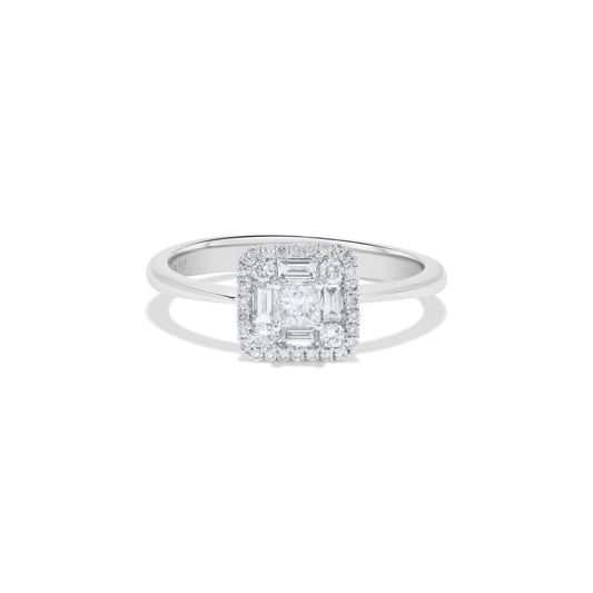 Princess & Baguette Diamond Cluster Ring in 14K White Gold