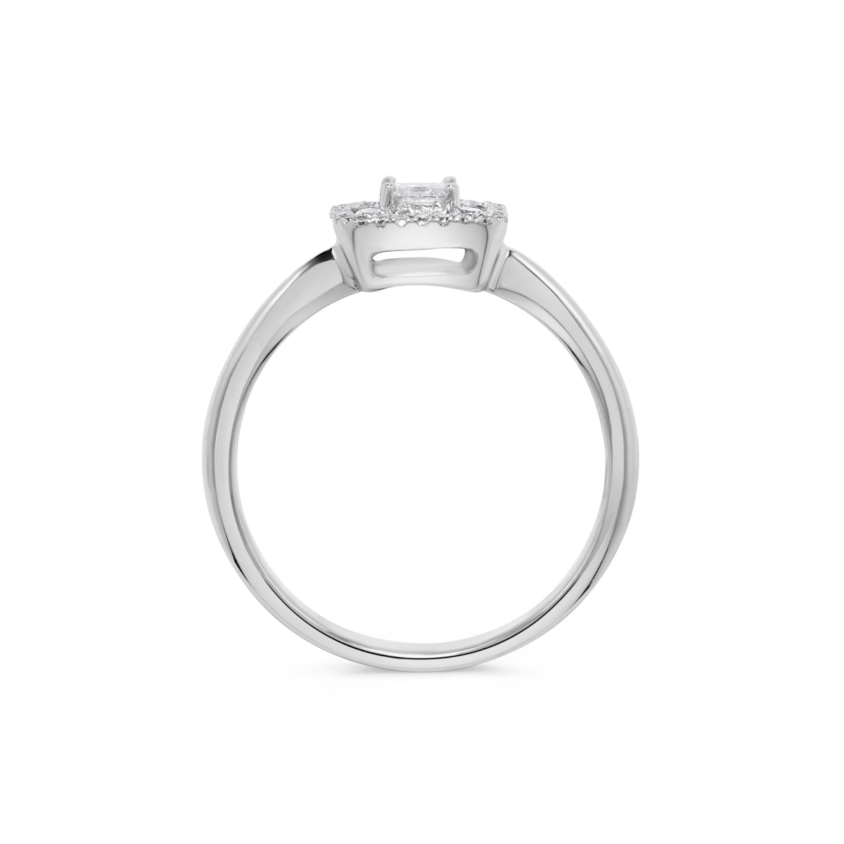 Princess & Baguette Diamond Cluster Ring in 14K White Gold