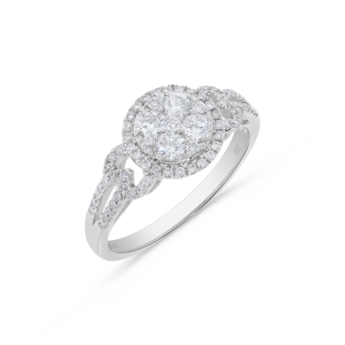 Circle Shaped Round Diamond Cluster Ring in 14K White Gold