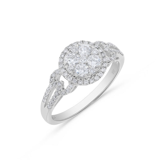 Circle Shaped Round Diamond Cluster Ring in 14K White Gold