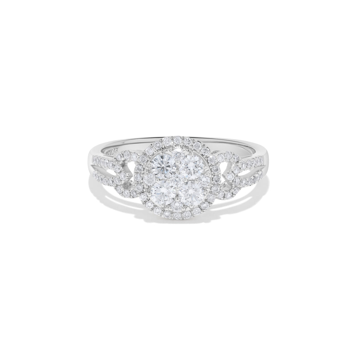 Circle Shaped Round Diamond Cluster Ring in 14K White Gold