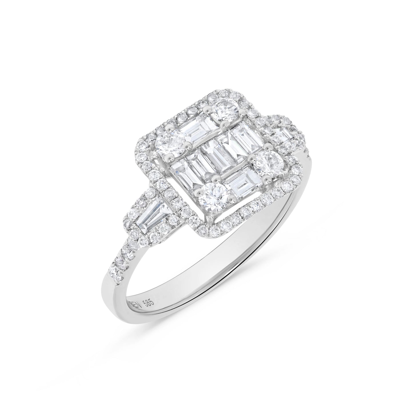 Baguette Diamond Cluster Ring in 14K White Gold