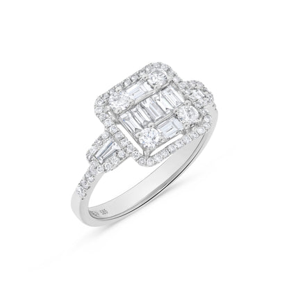 Baguette Diamond Cluster Ring in 14K White Gold