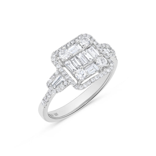Baguette Diamond Cluster Ring in 14K White Gold