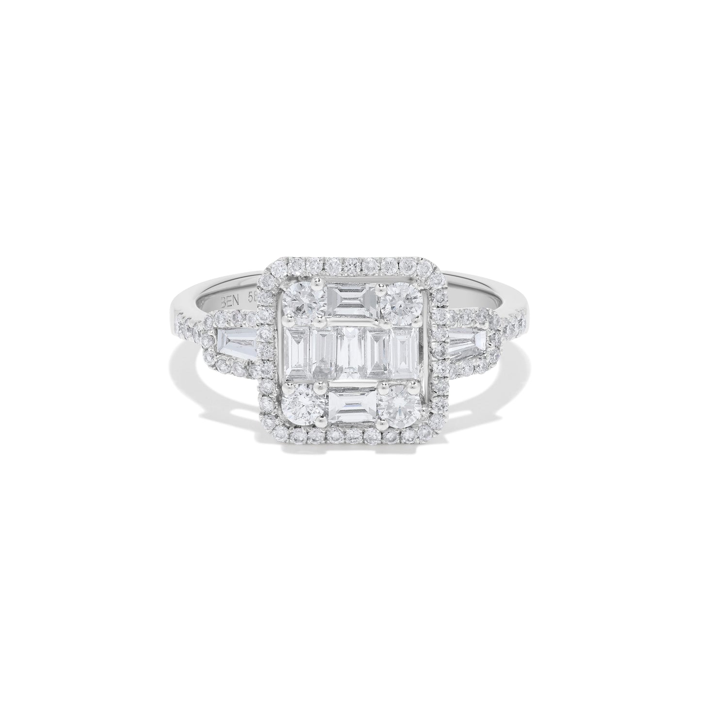 Baguette Diamond Cluster Ring in 14K White Gold