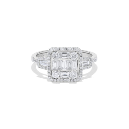 Baguette Diamond Cluster Ring in 14K White Gold