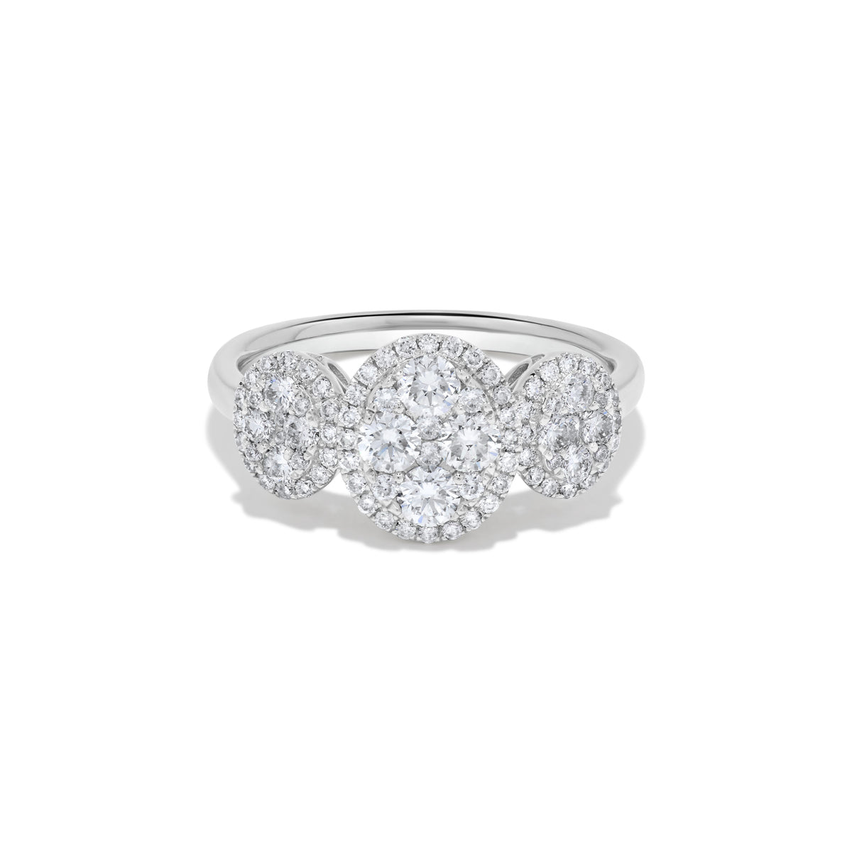 Triple Oval Shaped Round Diamond Cluster Ring in 14K White Gold