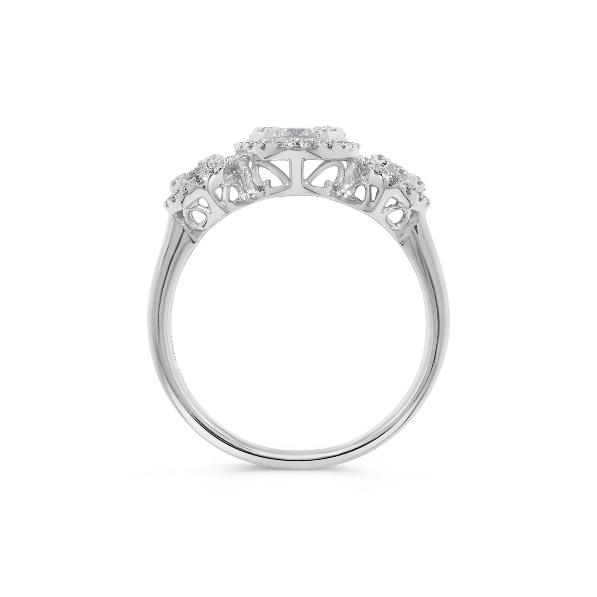 Triple Oval Shaped Round Diamond Cluster Ring in 14K White Gold