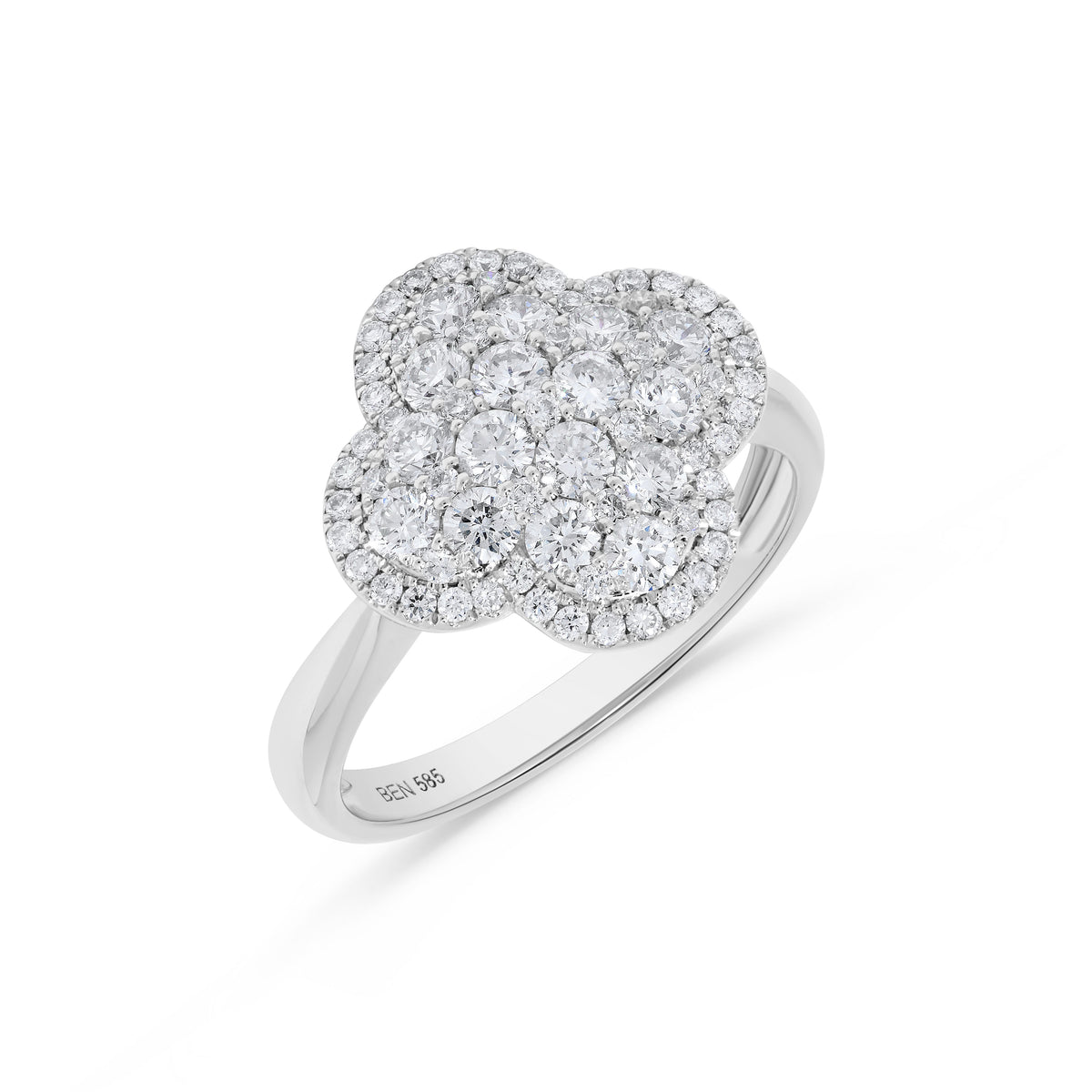 1.16 ct. t.w. Pavé Diamond Clover Cluster Ring in 14K White Gold