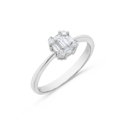 Baguette Diamond Cluster Ring in 14K White Gold