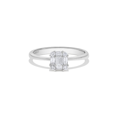 Baguette Diamond Cluster Ring in 14K White Gold