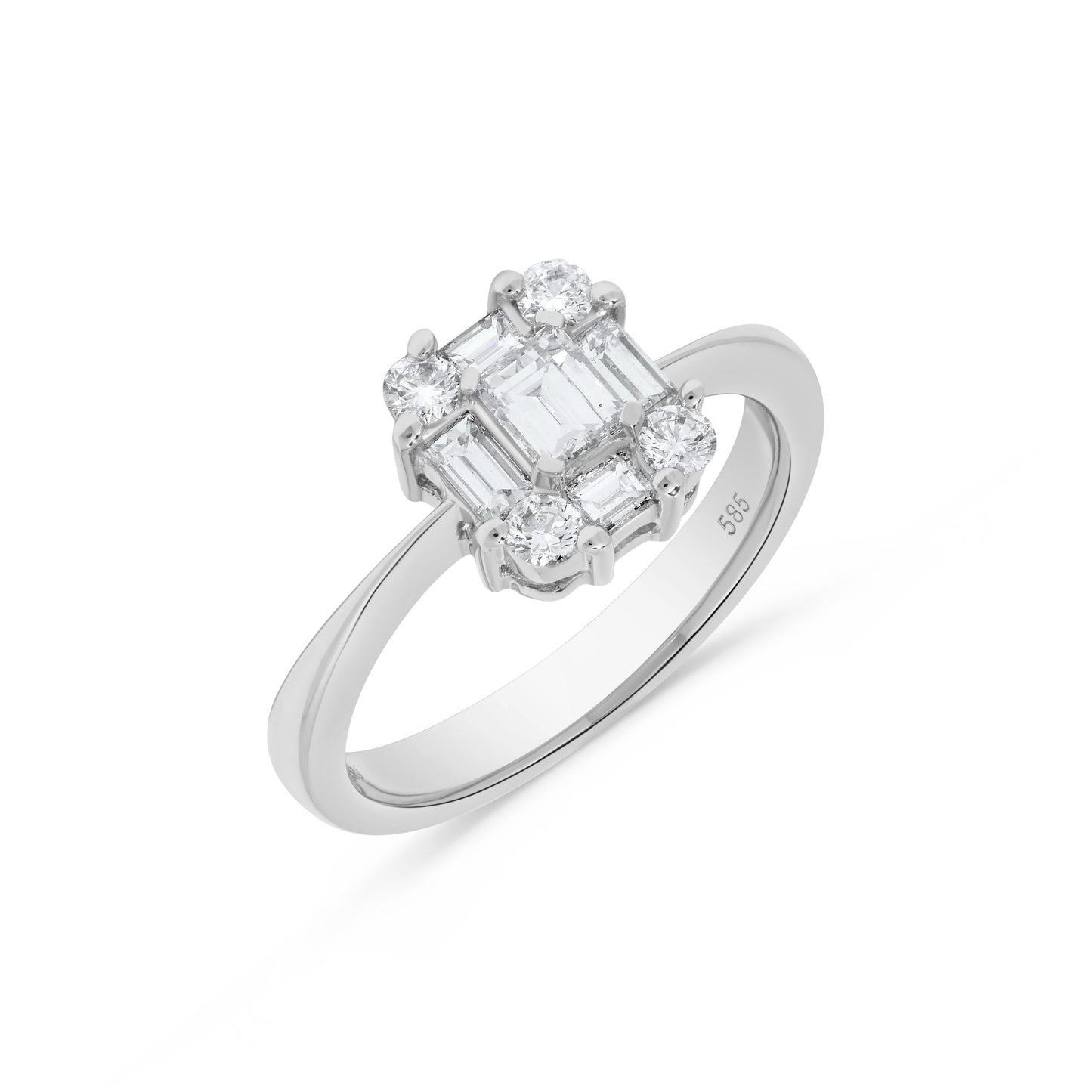 . Baguette Diamond Cluster Ring in 14K White Gold