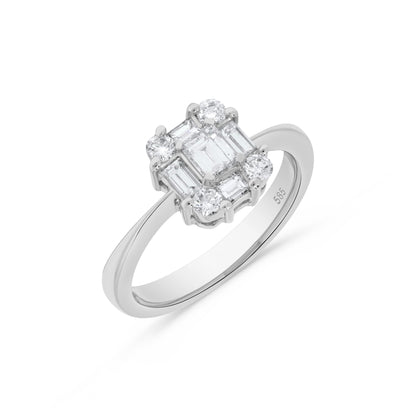 . Baguette Diamond Cluster Ring in 14K White Gold