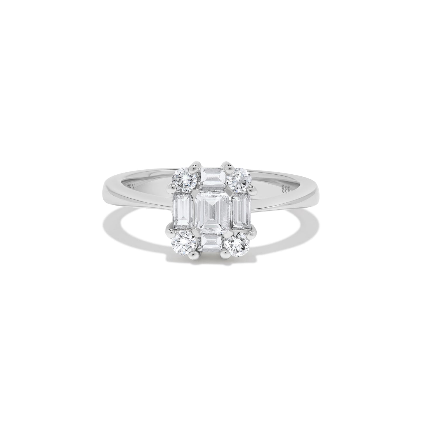 . Baguette Diamond Cluster Ring in 14K White Gold
