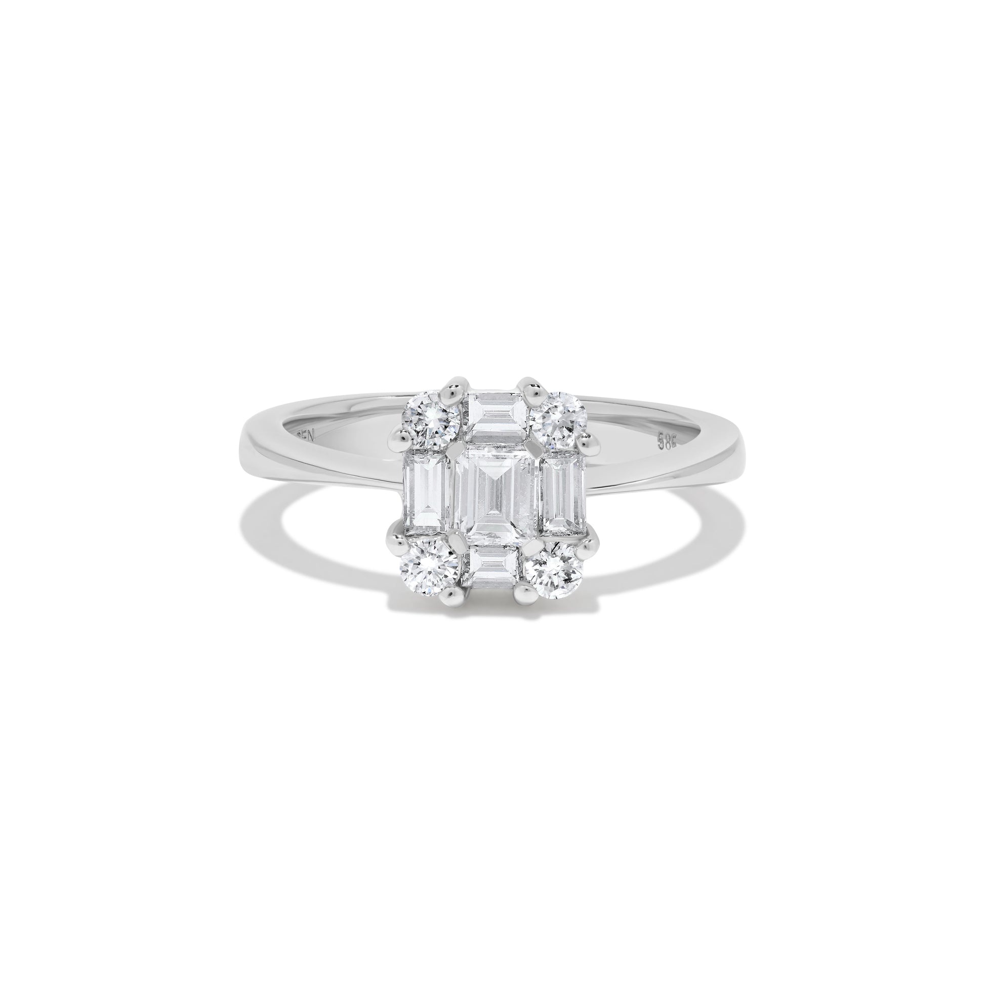 . Baguette Diamond Cluster Ring in 14K White Gold