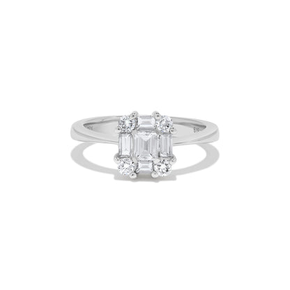 . Baguette Diamond Cluster Ring in 14K White Gold