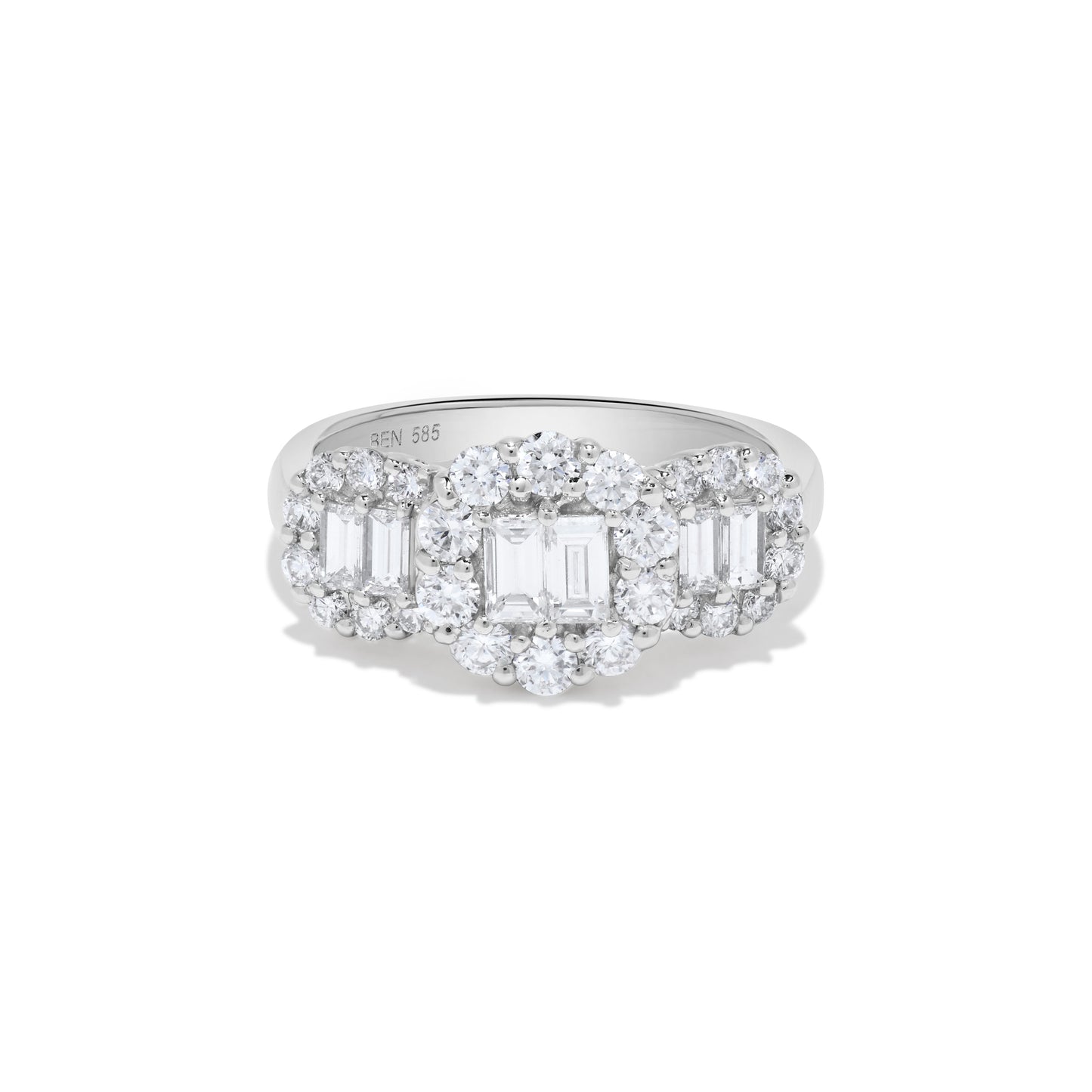 1.50 ct. t.w. Triple Baguette Diamond Round Halo Ring in 14K White Gold