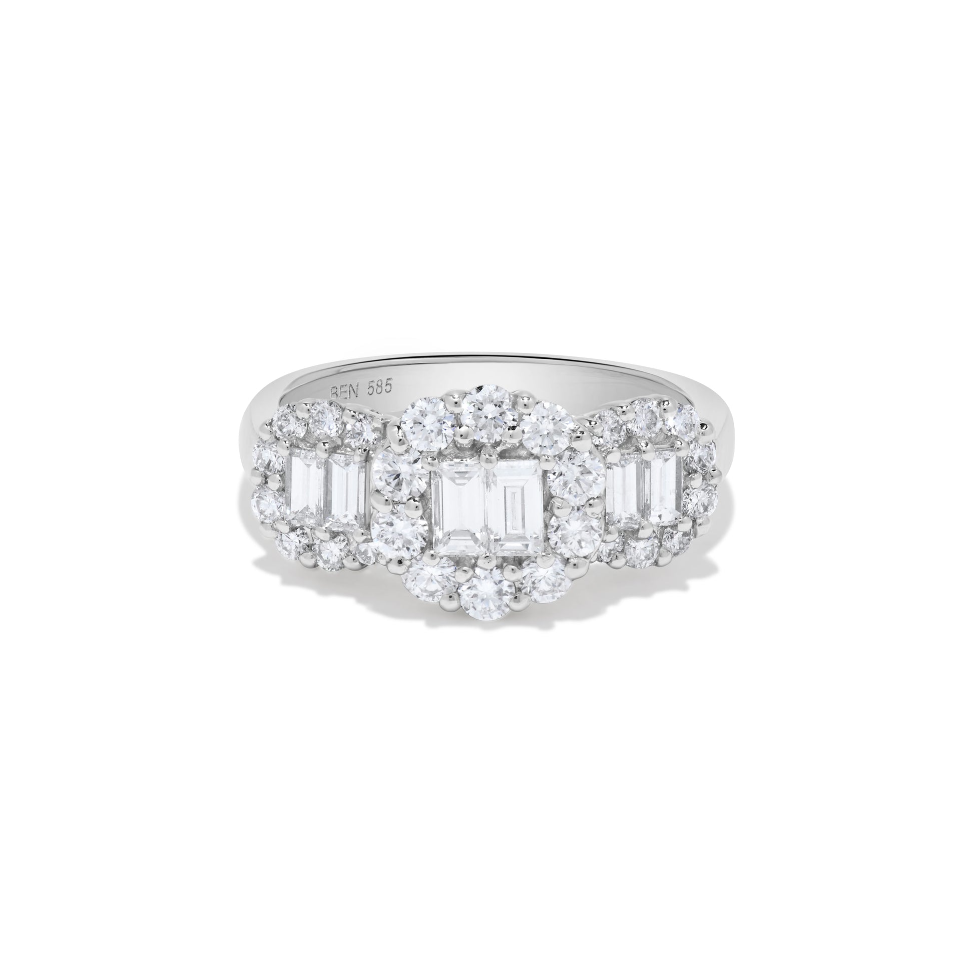 1.50 ct. t.w. Triple Baguette Diamond Round Halo Ring in 14K White Gold