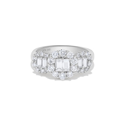1.50 ct. t.w. Triple Baguette Diamond Round Halo Ring in 14K White Gold