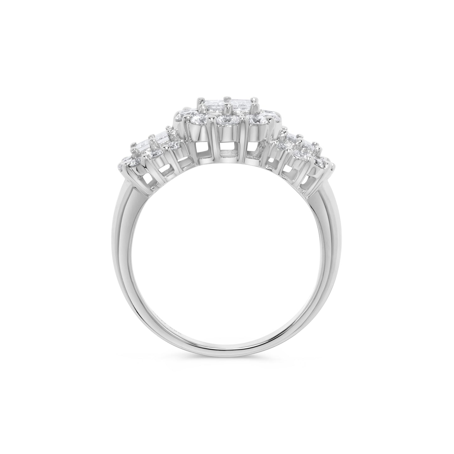 1.50 ct. t.w. Triple Baguette Diamond Round Halo Ring in 14K White Gold