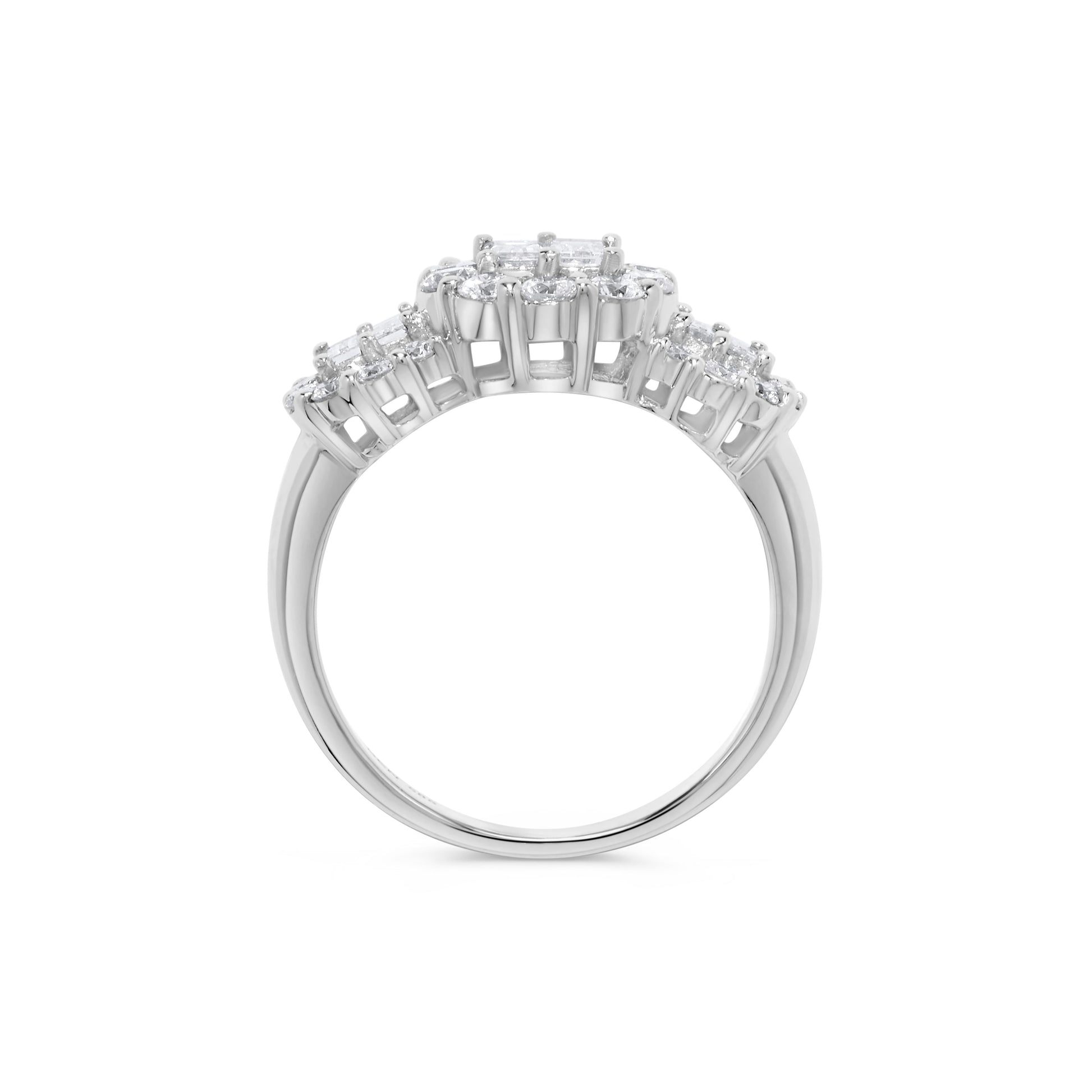 1.50 ct. t.w. Triple Baguette Diamond Round Halo Ring in 14K White Gold